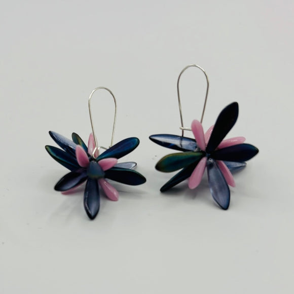 Eileen Earrings in Denim Blue and Light Pink