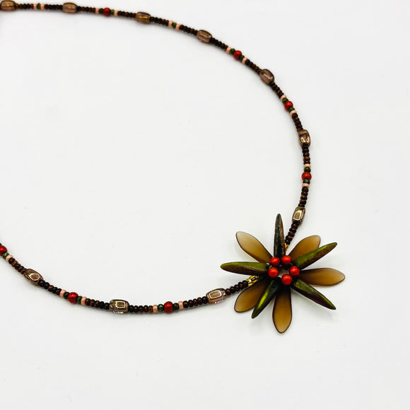 Longer Elizabeth Beaded Necklace in Autumn Browns, Greens and Red