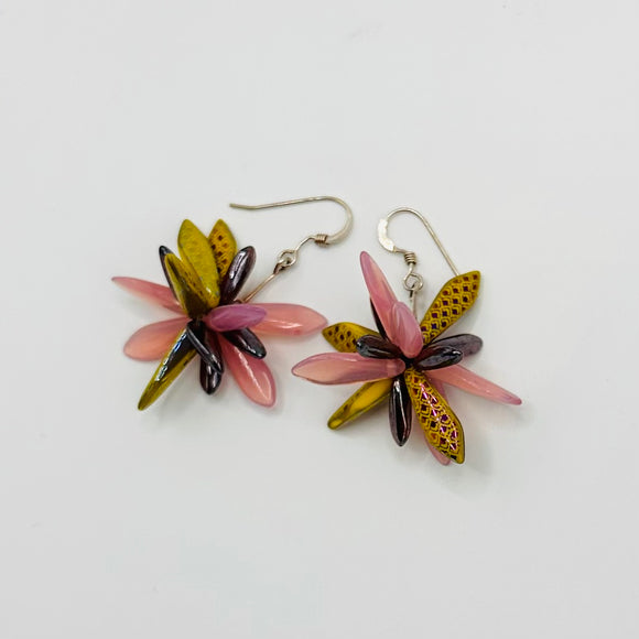 Emma Earrings in Pink and Yellow Laser Dragon Skin with Purple Shine