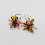 Emma Earrings in Pink and Yellow Laser Dragon Skin with Purple Shine