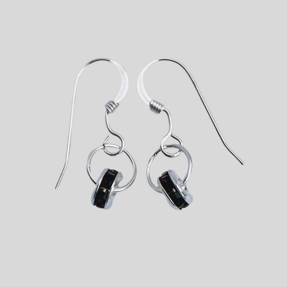 Emily Earrings in Garnet Red and Silver