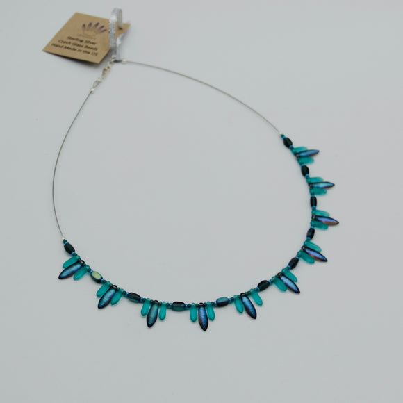 Rebecca Beaded Necklace in Matte Blue and Shiny Silver