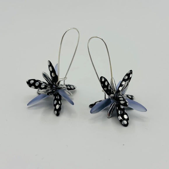 Eileen Earrings in Black with Silver Polka Dot