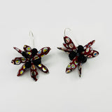 Eileen Earrings in Garnet Red with Metallic Dots and Black Accent