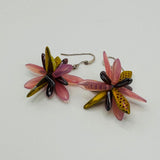 Emma Earrings in Pink and Yellow Laser Dragon Skin with Purple Shine