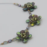 Andrea Necklace Triple Flower in Matte Green and Gray