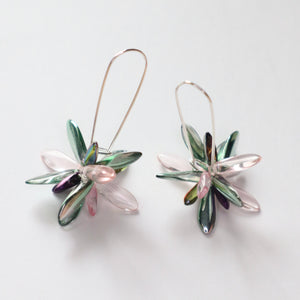 Eileen Earrings in Shiny Green with Pink