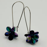 Tami Earrings in Metallic Shiny Navy Blue, Purple, and Green - Surgical Steel