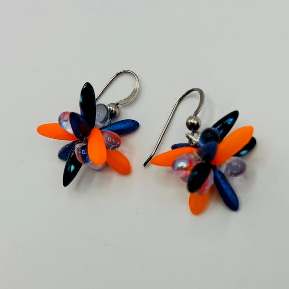 Mia Earrings in Neon Orange and Navy Blue