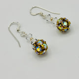 Penelope Earrings with Preciosa Rhinestone Ball in Crystal and Gold Beaded - Sterling Silver