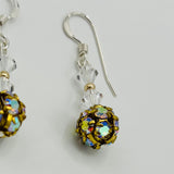 Penelope Earrings with Preciosa Rhinestone Ball in Crystal and Gold Beaded - Sterling Silver