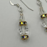 Penelope Earrings with Larger Crystal with Golden Rhinestone - Sterling Silver