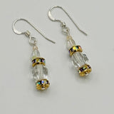 Penelope Earrings with Larger Crystal with Golden Rhinestone - Sterling Silver
