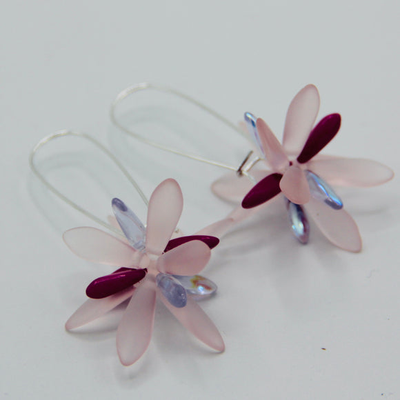 Eileen Earrings in Matte Pink with Blue Accents