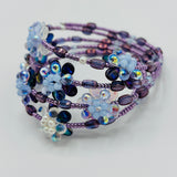 Dahlia Maxi Bracelet In Shades of Deep Purple, Light Blue, and Pearl