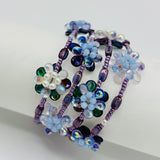 Dahlia Maxi Bracelet In Shades of Deep Purple, Light Blue, and Pearl