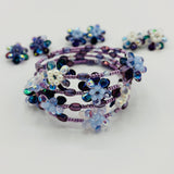 Dahlia Maxi Bracelet In Shades of Deep Purple, Light Blue, and Pearl