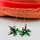 Laura Earrings in Green, Metallic Black and Silver