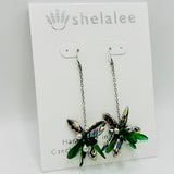 Laura Earrings in Green, Metallic Black and Silver