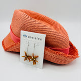 Laura Earrings in Coral Pink with Olive Green Undertone and Silver Accent