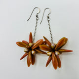 Laura Earrings in Coral Pink with Olive Green Undertone and Silver Accent