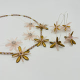 Eileen Earrings in Matte Pink and Golden with Transparent Pink Drops