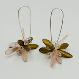 Eileen Earrings in Matte Pink and Golden with Transparent Pink Drops