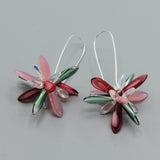 Eileen Earrings in Pink, Pinkish Red, Green and Shiny Transparent Accent