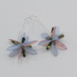 Eileen Earrings in Pink, Frosted Lavender, and Shiny Green Accent
