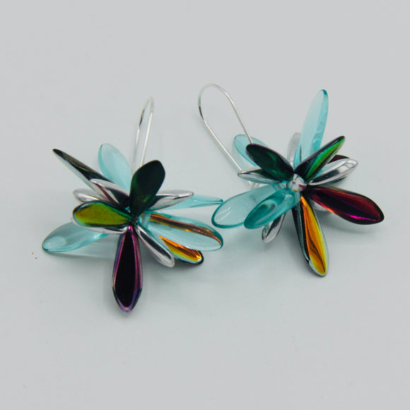 Eileen Earrings in Turquoise with Shiny Multicolor and Silver Accents