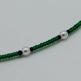 Kylie Necklace in Emerald Green with White Pearl Beads and Black Accent