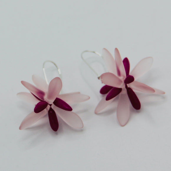 Eileen Earrings in Matte Pink with Hot Purple Accents