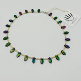 Reversible Rebecca Beaded Necklace in Navy Blue Iris and Gold