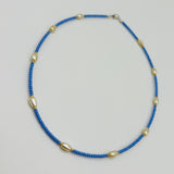 Kylie Necklace in Royal Blue with Creme Pearl Ovals and Gold Accent
