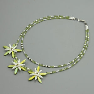 Anna Layered Necklace in Lime Green with Tiny Pearl Beads