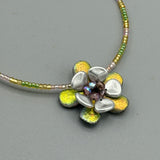 Andrea Necklace in Matte Green, Silver and Purple Center