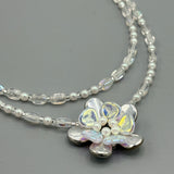 Andrea Layered Necklace Single Flower in Shiny Opaque White with Pearl Centers