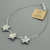 Andrea Necklace Triple Flower in Shiny Opaque White with Pearl Centers