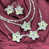 Andrea Layered Necklace Single Flower in Shiny Opaque White with Pearl Centers