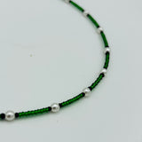 Kylie Necklace in Emerald Green with White Pearl Beads and Black Accent