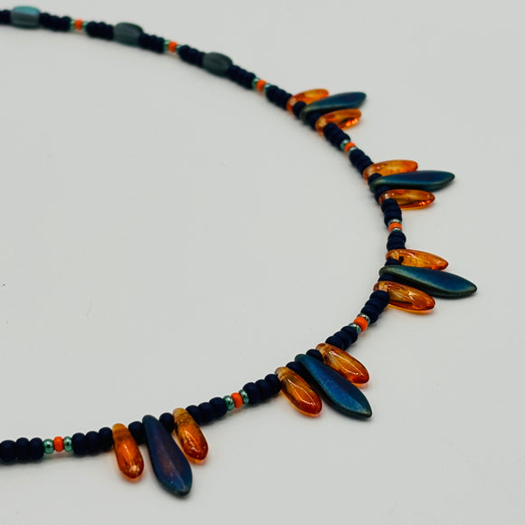 Rebecca Beaded Necklace in Navy Blue and Soft Orange