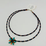 Layered Elizabeth Necklace in Green, Soft Orange and Navy Blue