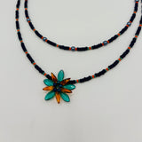 Layered Elizabeth Necklace in Green, Soft Orange and Navy Blue