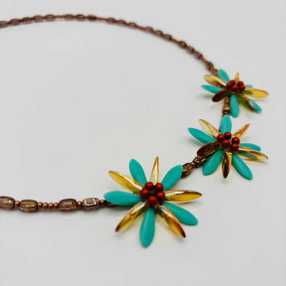 Anna Beaded Necklace in Chestnut and Soft Turquoise