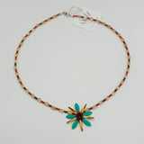 Elizabeth Beaded Necklace in Crimson Brown, Creme and Soft Turquoise
