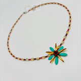 Elizabeth Beaded Necklace in Crimson Brown, Creme and Soft Turquoise