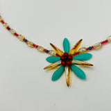 Elizabeth Beaded Necklace in Crimson Brown, Creme and Soft Turquoise