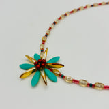 Elizabeth Beaded Necklace in Crimson Brown, Creme and Soft Turquoise