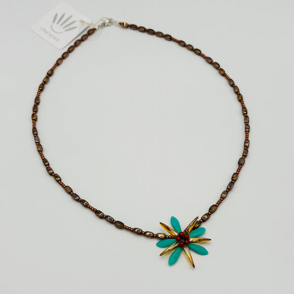 Elizabeth Beaded Necklace in Warm Chestnut and Soft Turquoise