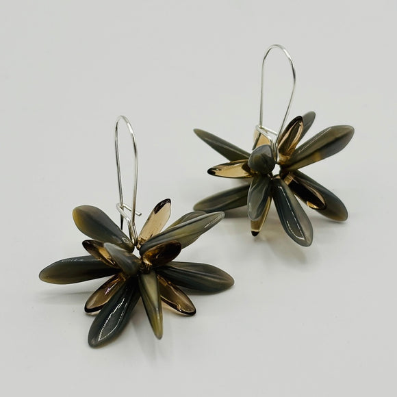 Eileen Earrings in and Gray with Light Brown Accents